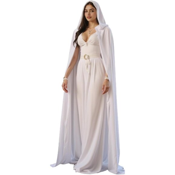 White Witch Velvet Hooded Cloak Halloween Cape Queen King Renaissance Medieval - Picture 1 of 6
